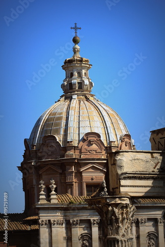 Church tower of the Saints Luca and Martina in Rome, Italy photo