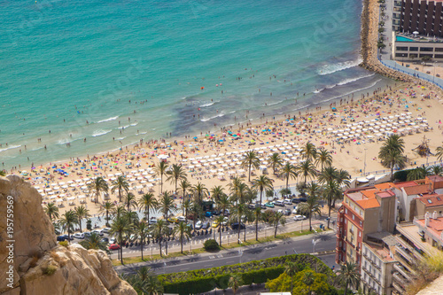 Aerial view of Postiguet beach, Alicante, Spain photo