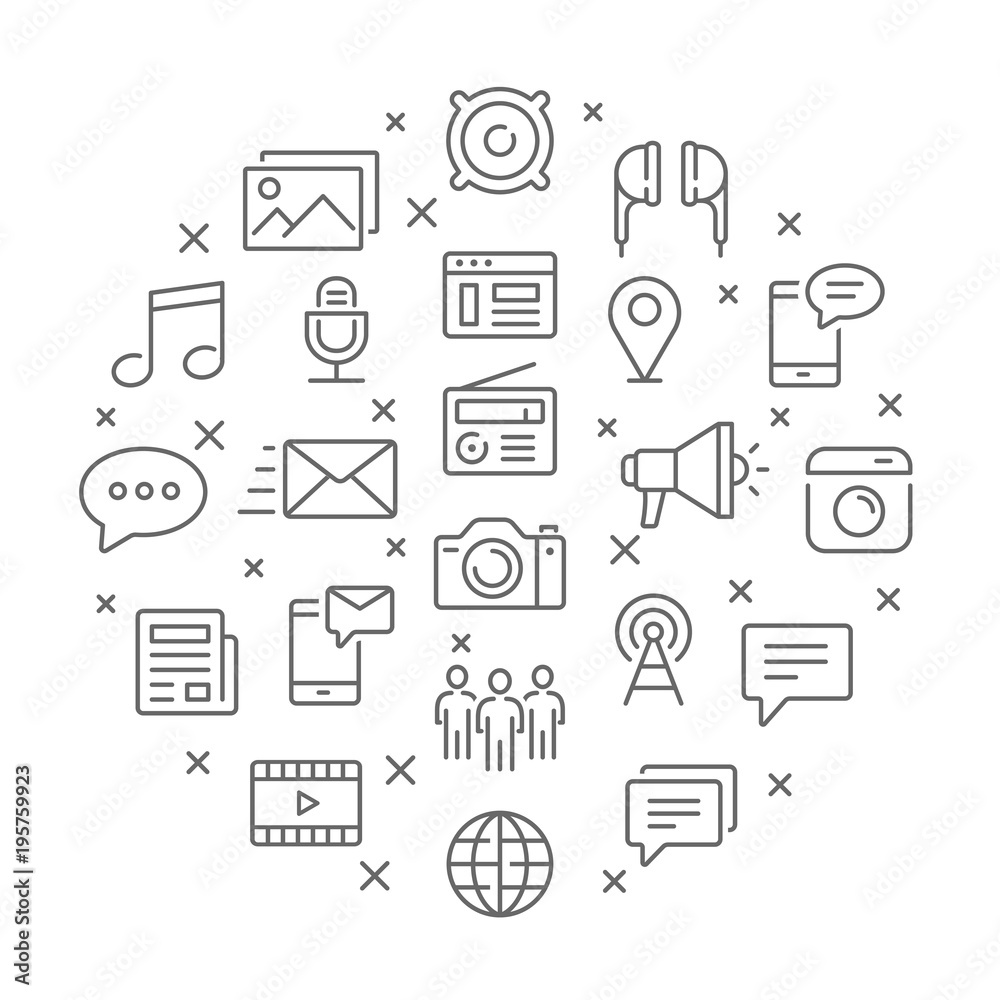 Collection of social media thin line icons Collection of social media thin line icons