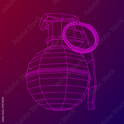 Hand bomb frag grenade wireframe low poly mesh vector illustration