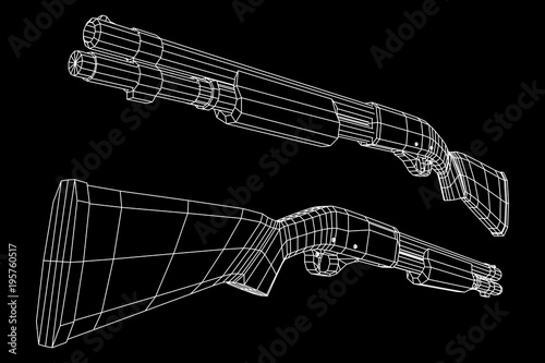 Shotgun rifle hunting carbine wireframe low poly mesh vector illustration