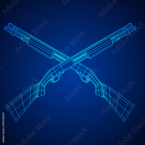 Shotgun rifle hunting carbine wireframe low poly mesh vector illustration