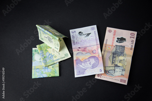 Romanian Leu banknotes. Leu is the national currency of Romania.
