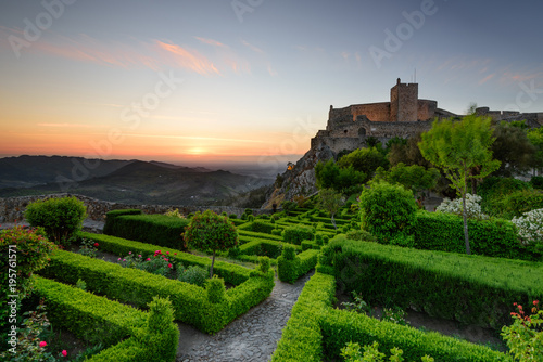 Amazing Sunset at Castle Marvao, a small picturesque village in the Alentejo. Panoramic view landscape. photo