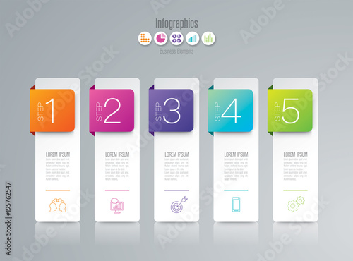 Infographics design vector and business icons with 5 options.