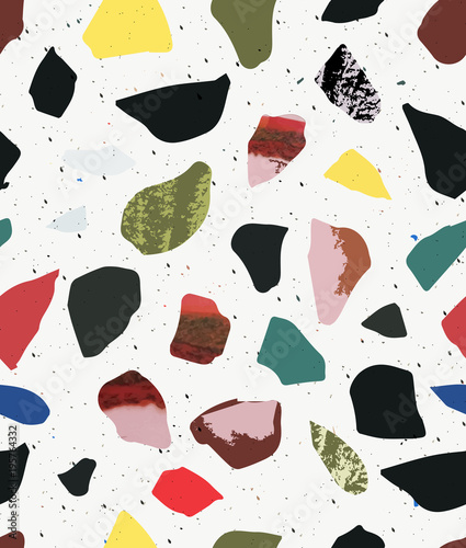 Terrazzo seamless pattern. Vibrant and acid colors. Marble.