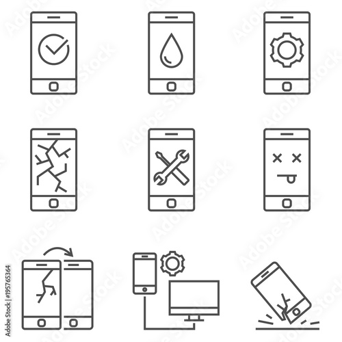 Set of mobile service and repare line vector icons. Outline style