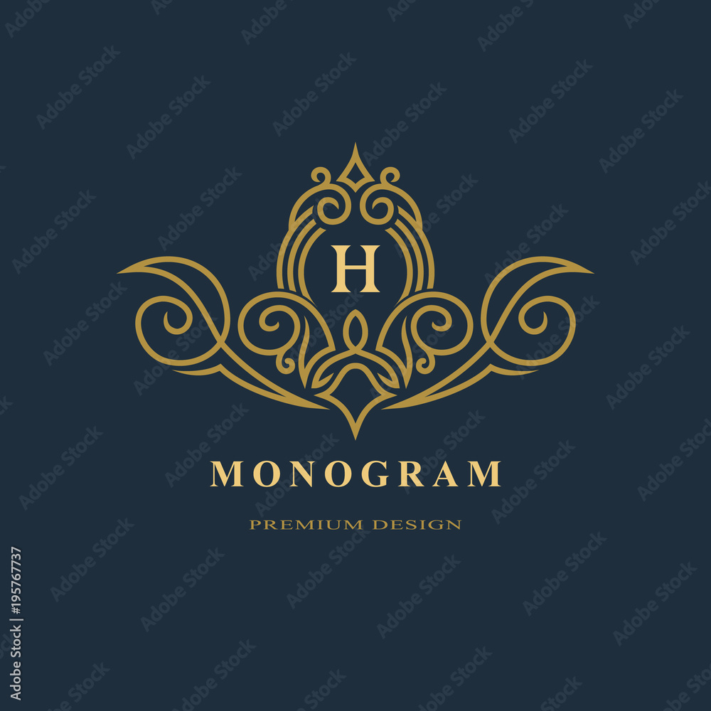 Monogram design elements, graceful template. Calligraphic elegant line art logo design. Capital Letter emblem sign H for Royalty, business card, Boutique, Hotel, Heraldic, Jewelry. Vector illustration