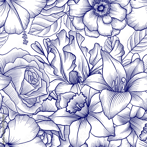 vintage vector floral seamless pattern