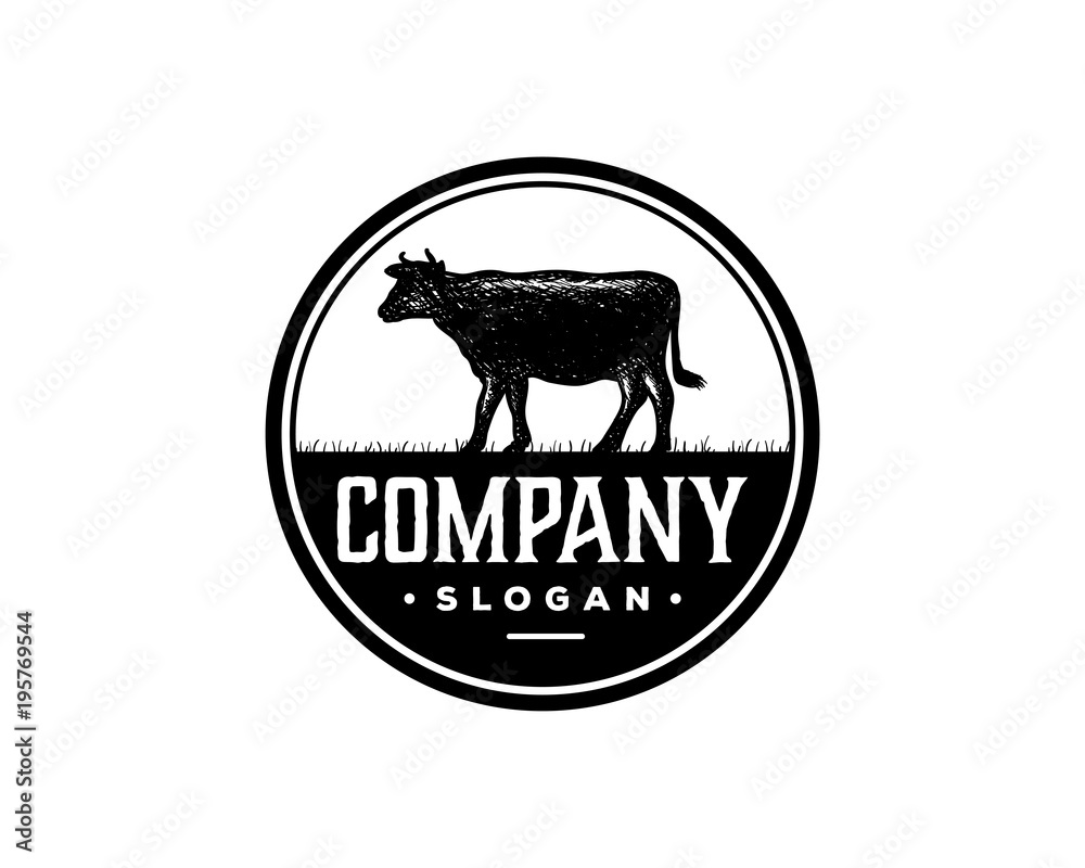 Cow Livestock Drawing Symbol Animal Silhouette Vintage Circle Logo ...