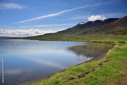 Icelandic scenery - lake Svinavatn with the mountain chain Svinadalsfjall in the northwest of Iceland near Blönduos