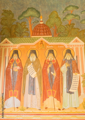 Fényképezés The ancient frescoes on the walls of the monastery depict the Optina holy elders