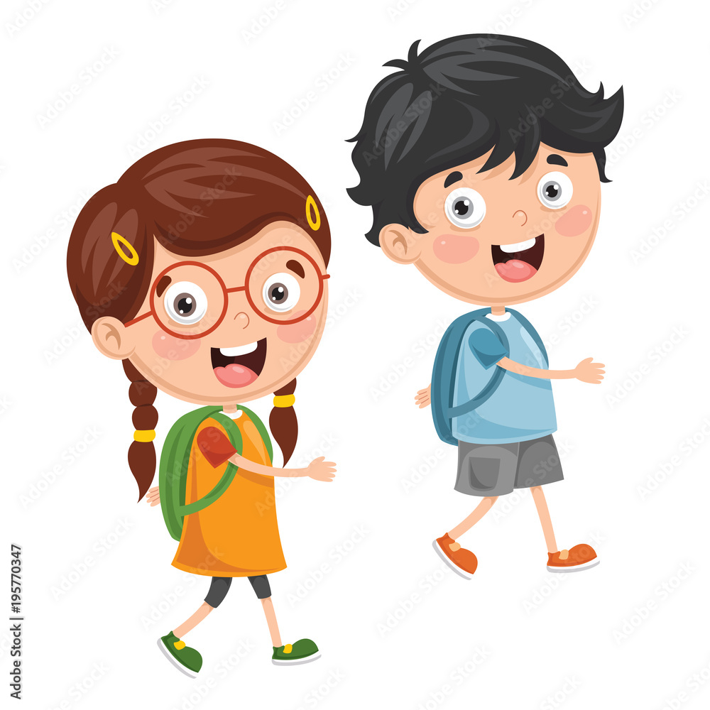 Vector Illustration Of Kids Going To School Vector Illustration Of Kids Going To School