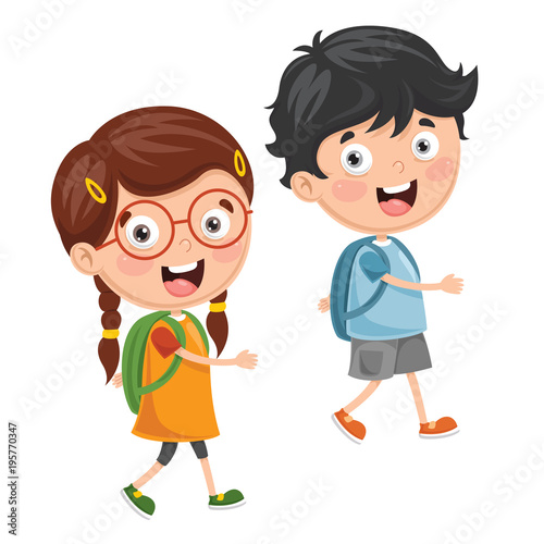 Vector Illustration Of Kids Going To School