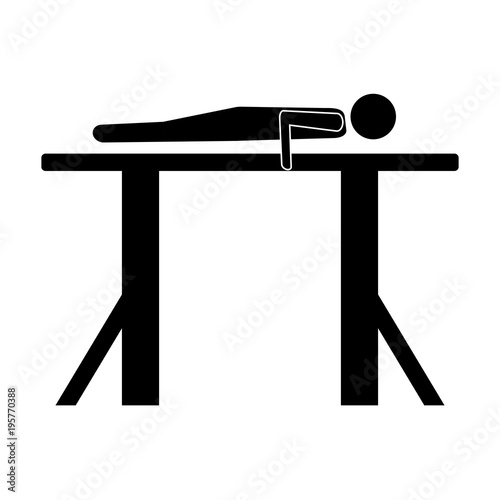 Pictogram man doing planche on parallel bars. Isolated vector icon from side view on white background.	