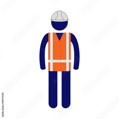 Site worker in reflecting vest isolated vector icon on white background.