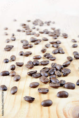 Coffee beans on wood