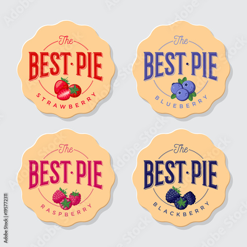 Best pie logo. Pie labels. Pie with strawberry, blueberry, blackberry, raspberry.