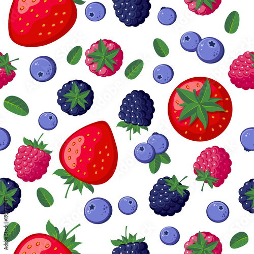 Fototapeta Naklejka Na Ścianę i Meble -  Seamless pattern with blackberry, blueberry, strawberry, raspberry.