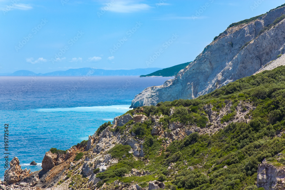 View of the Kastro Beach from the old Kastro town (castle), on Skiathos island in Greece