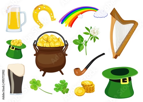 Set of symbols of St. Patrick's Day holiday. Vector illustration. photo