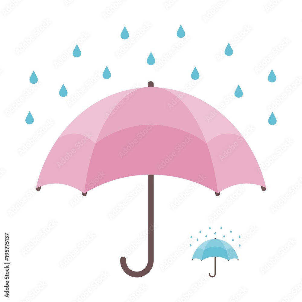 Umbrella and rain isolated on white background and bonus icon Umbrella and rain isolated on white background and bonus icon