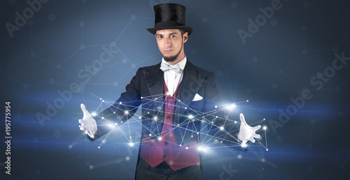 Magician with geometrical connection on his hand