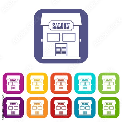Western saloon icons set flat