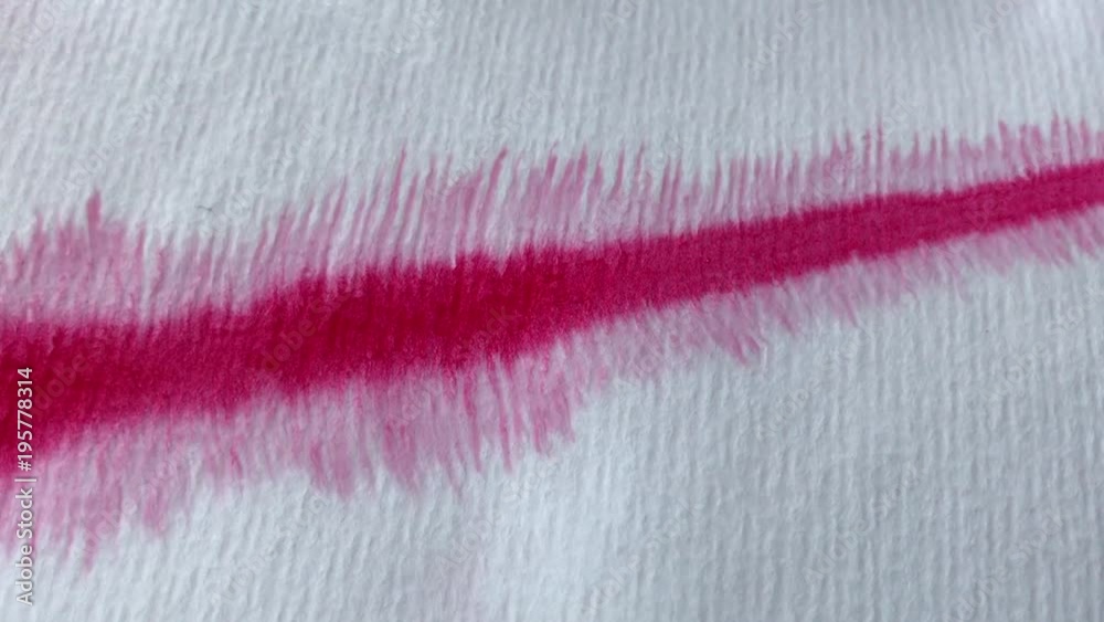 Beautiful watercolor red ink drops on white paper. Artists paint with a brush, write a line on paper