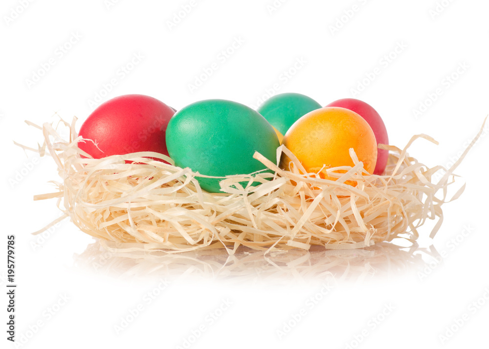 Easter color eggs in the nest