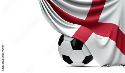 England national flag draped over a soccer football ball. 3D Rendering