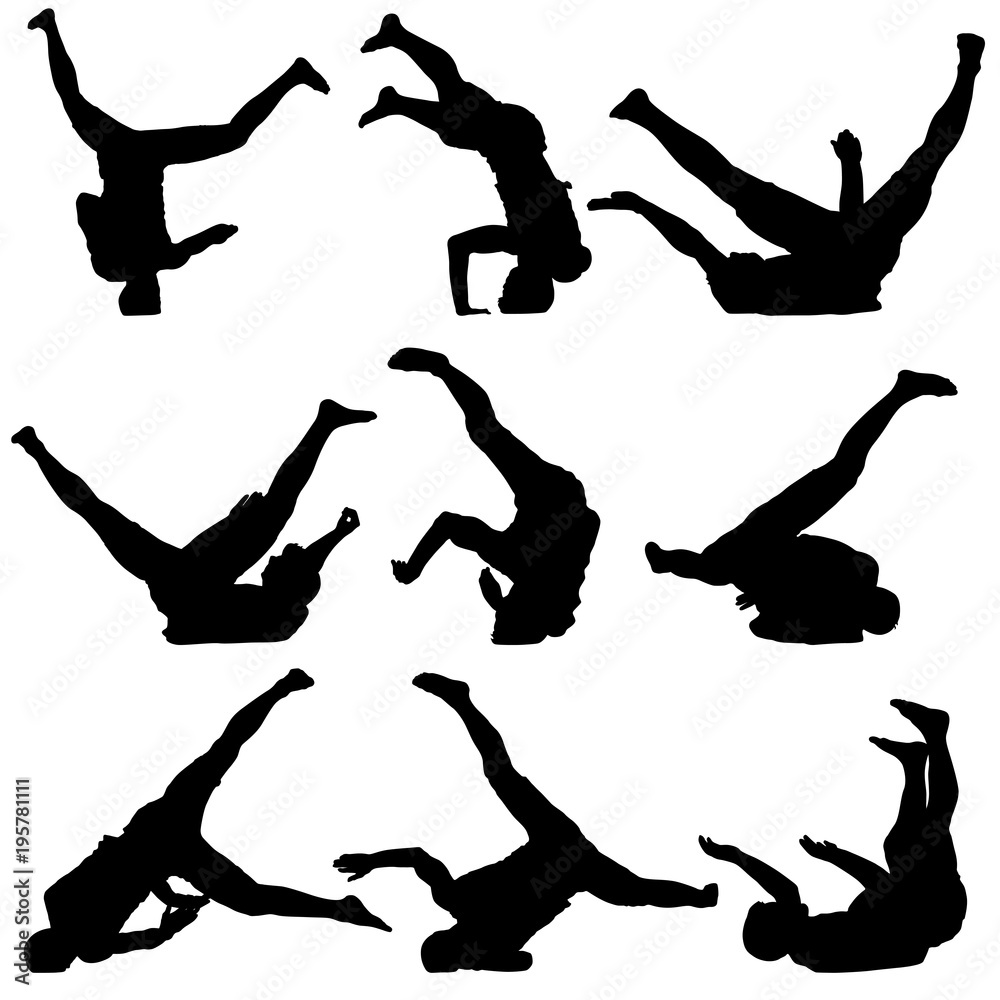 Set Black Silhouettes breakdancer on a white background Set Black Silhouettes breakdancer on a white background