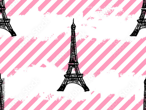 Seamless Paris pattern with Eiffel Tower. French vector background. Perfect for wallpapers, web page background, surface texture, textile, invitation, clothing, designs product, accessories