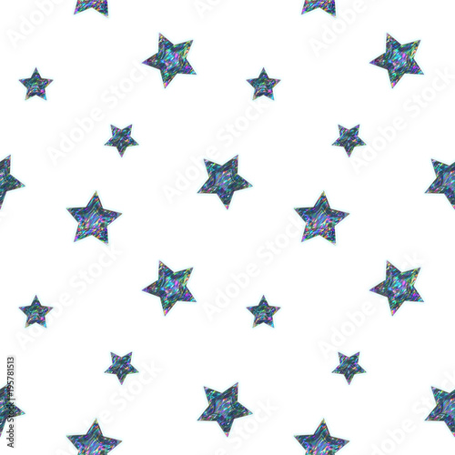Seamless Holographic Stickers Pattern. Stars on white