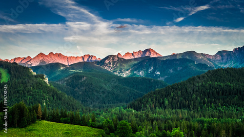 Red sunset in mountains in summer  Poland  Europe