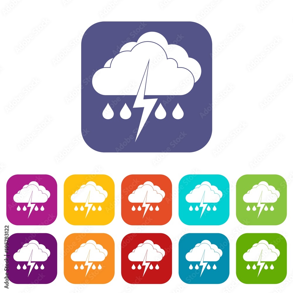 Obraz premium Cloud with lightning and rain icons set