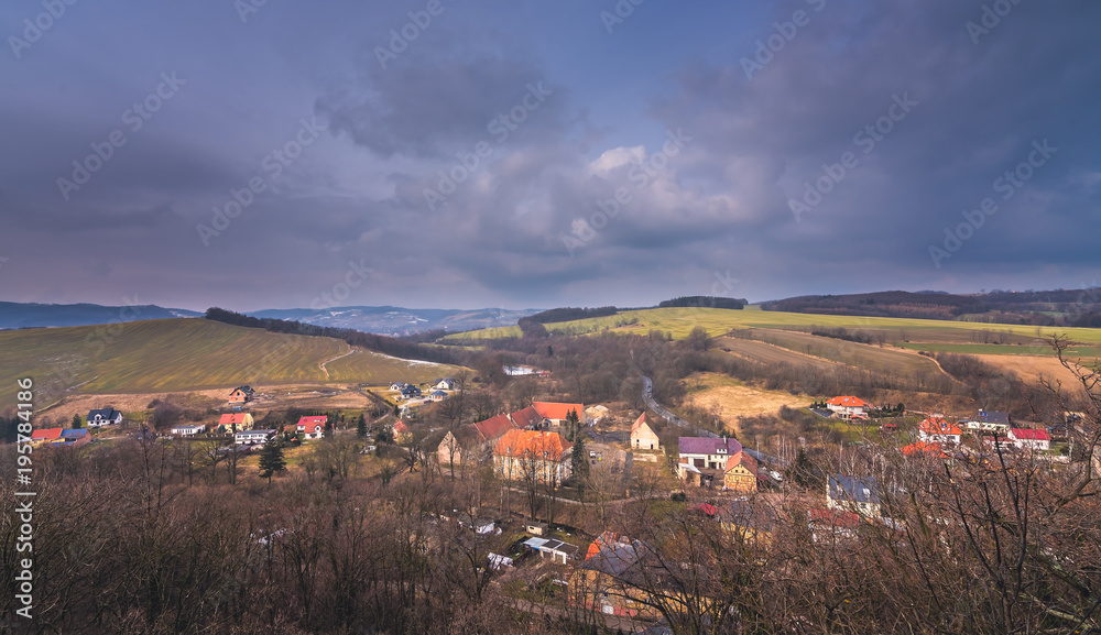 Panorama of the small Bolkow town in Lower Silesia