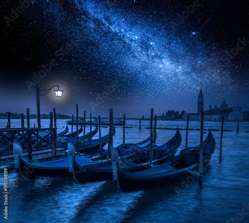 Grand Canal and stars at night in Venice, Italy © shaiith