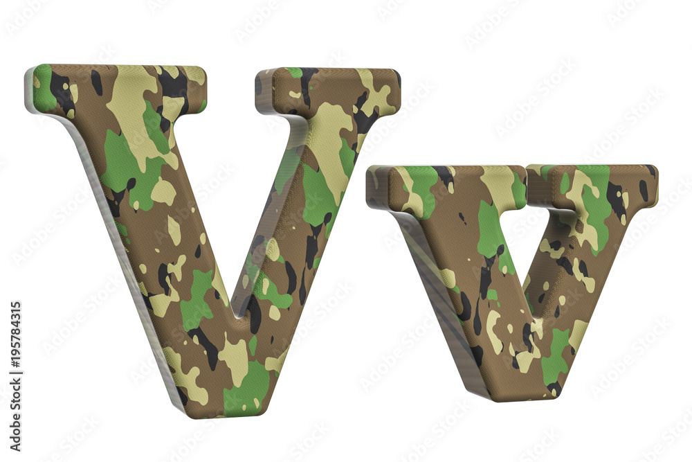 Camouflage army letter V, 3D rendering Camouflage army letter V, 3D rendering