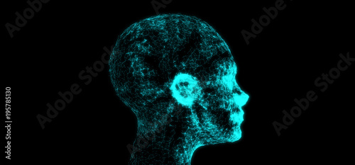 3D Rendering Of Abstract Network Plexus Connection Net On Human Face