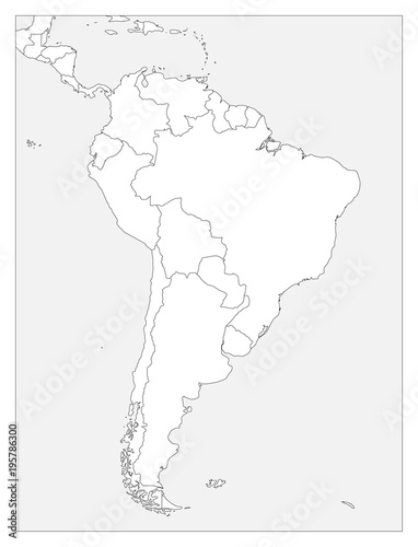 Blank political map of South America. Simple flat vector outline map.