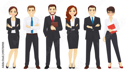 Group of business man and woman vector illustration set