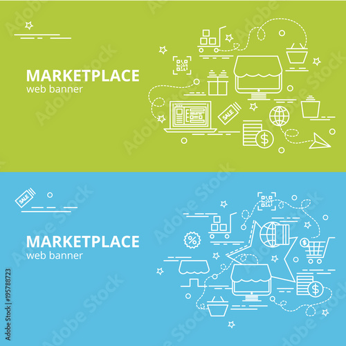 Flat colorful design concept for Marketplace. Infographic idea of making creative products..Template for website banner, flyer and poster.