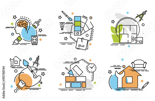 Set of outline icons of Interior Design..Colorful icons for website, mobile, app design and print.