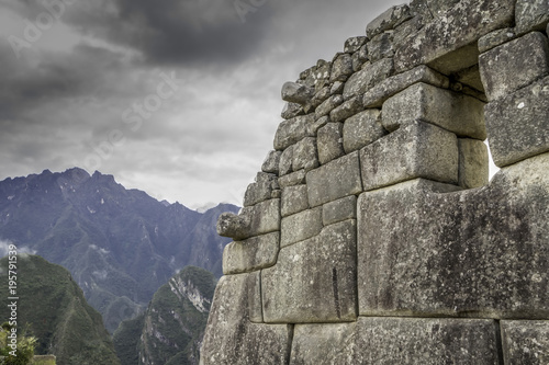 Stone walls and buildings around Machu Picchu, Peru photo