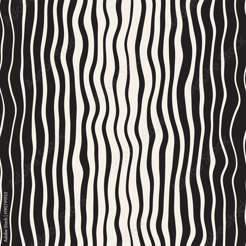 Vector seamless black and white hand drawn diagonal wavy lines pattern. Abstract freehand background design