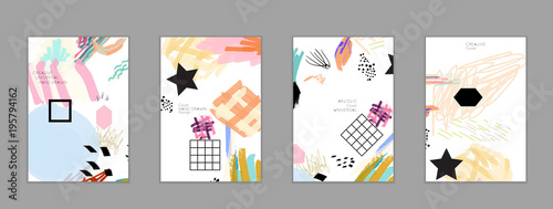 Abstract collage made with scribbles  markercanyon strokesblack geometric shapes