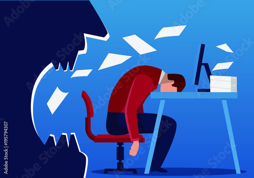 Boss snarling sleeping employee