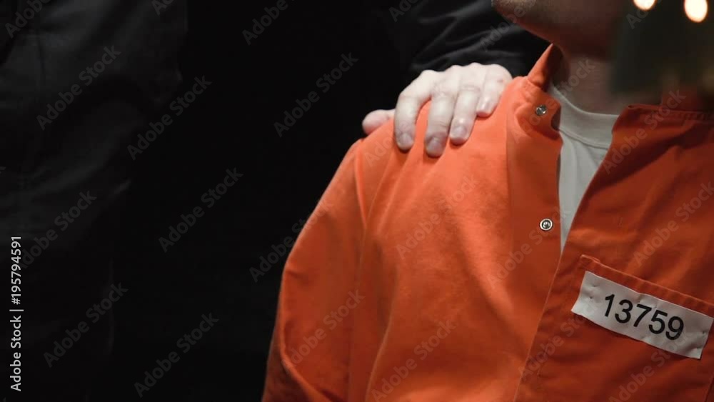 Overseer bringing nervous guilty criminal to interrogation room, punishment Overseer bringing nervous guilty criminal to interrogation room, punishment