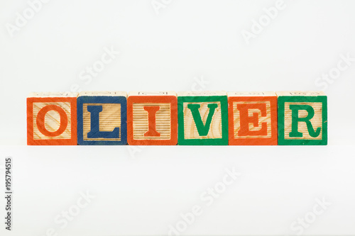 Oliver - common boy's name in wooden alphabet blocks